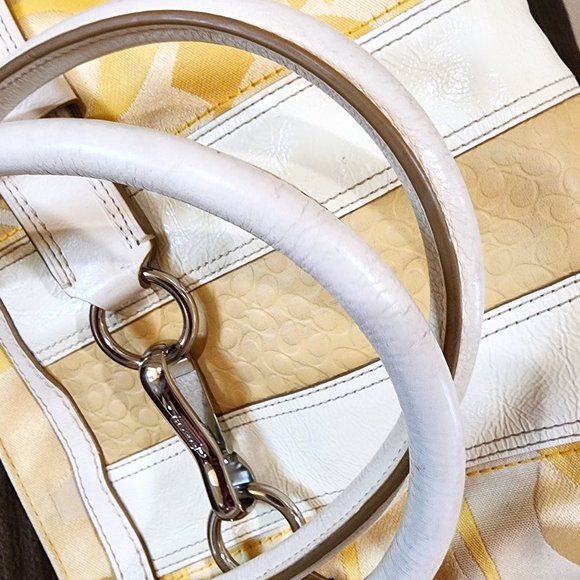 Coach Hampton Optic Signature Stripe Yellow White Double Handle Purse Bag - Picture 7 of 16